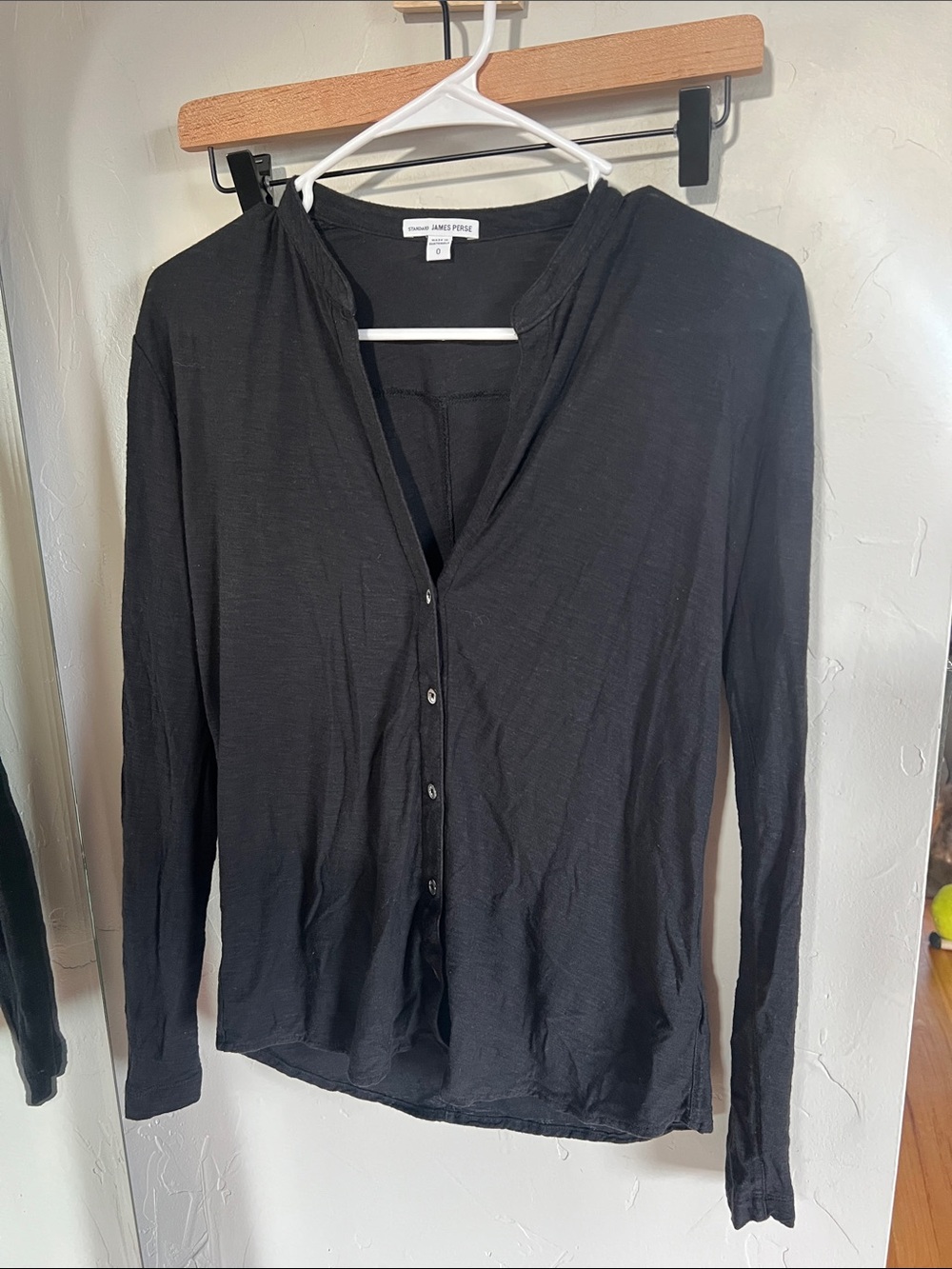 James Perse Black Button-Down Lightweight Long Sleeve Shirt